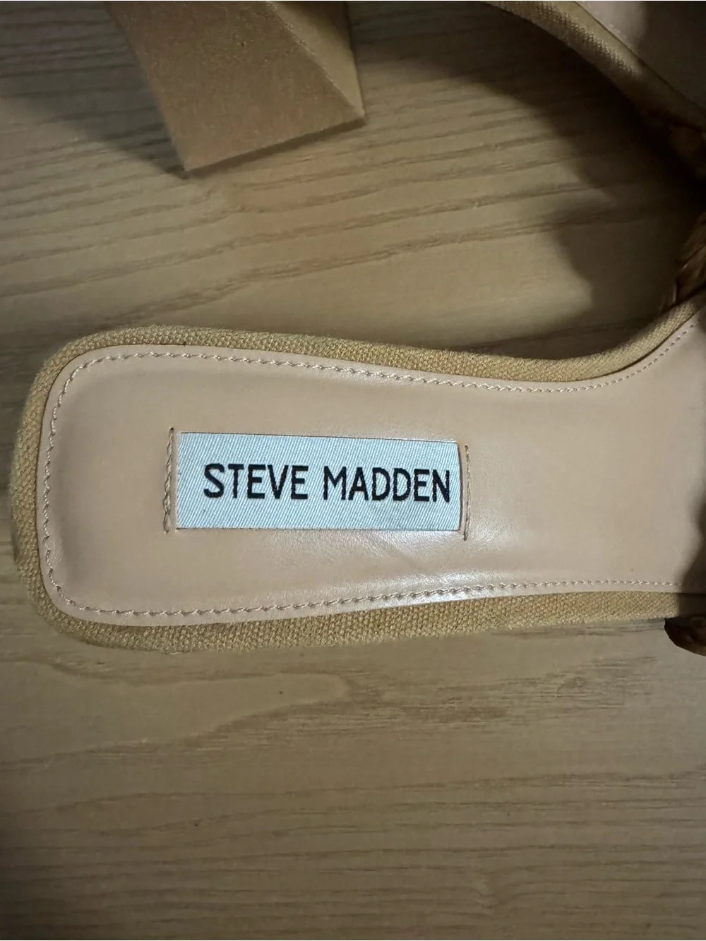 Steve Madden Mylee Braided Raffia Block Heel Sandals Neutral Tan Size 9.5